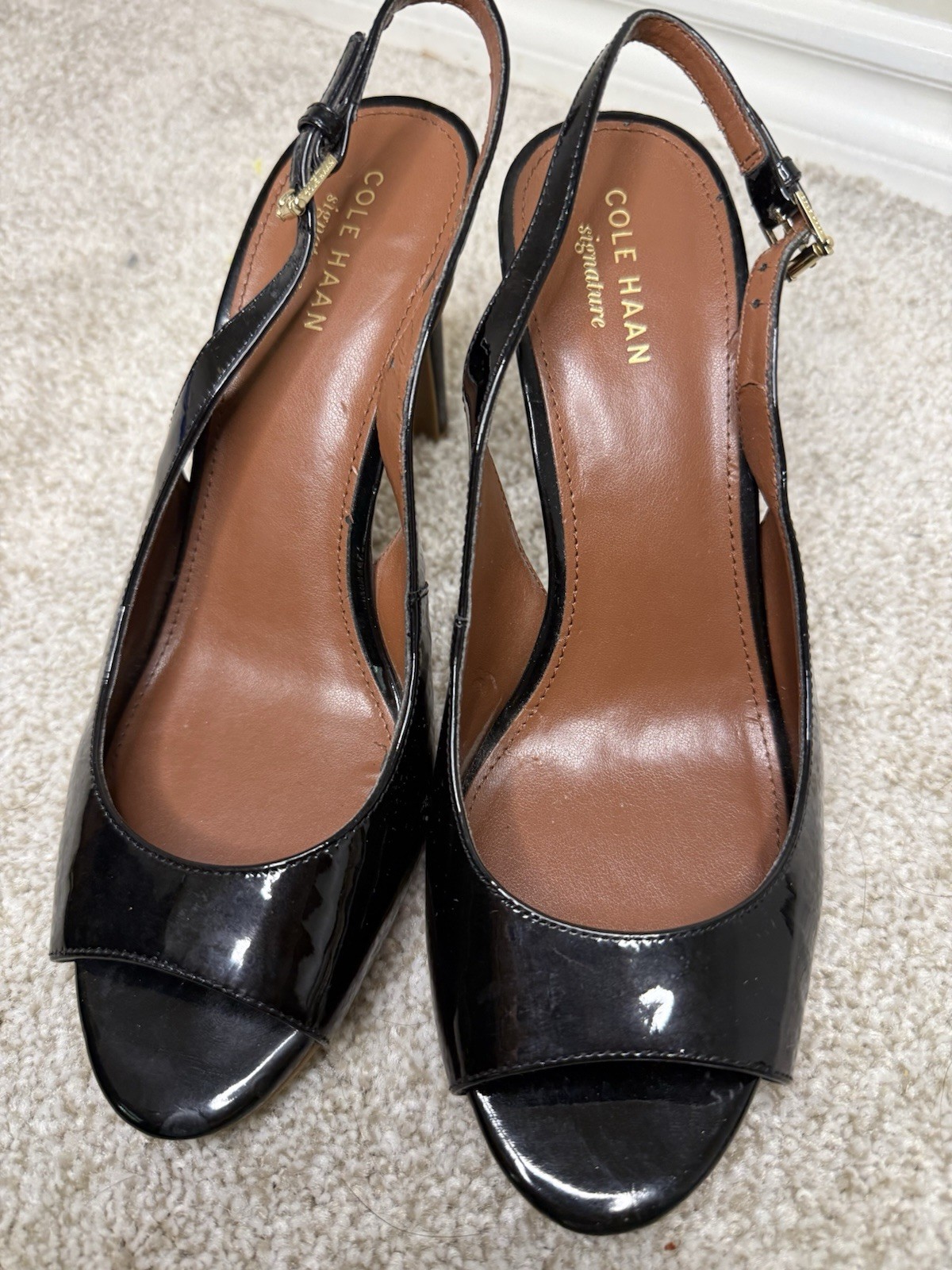 Cole Haan Women’s Black Heels Peak Toe Slip On Pumps Size 7B EUC