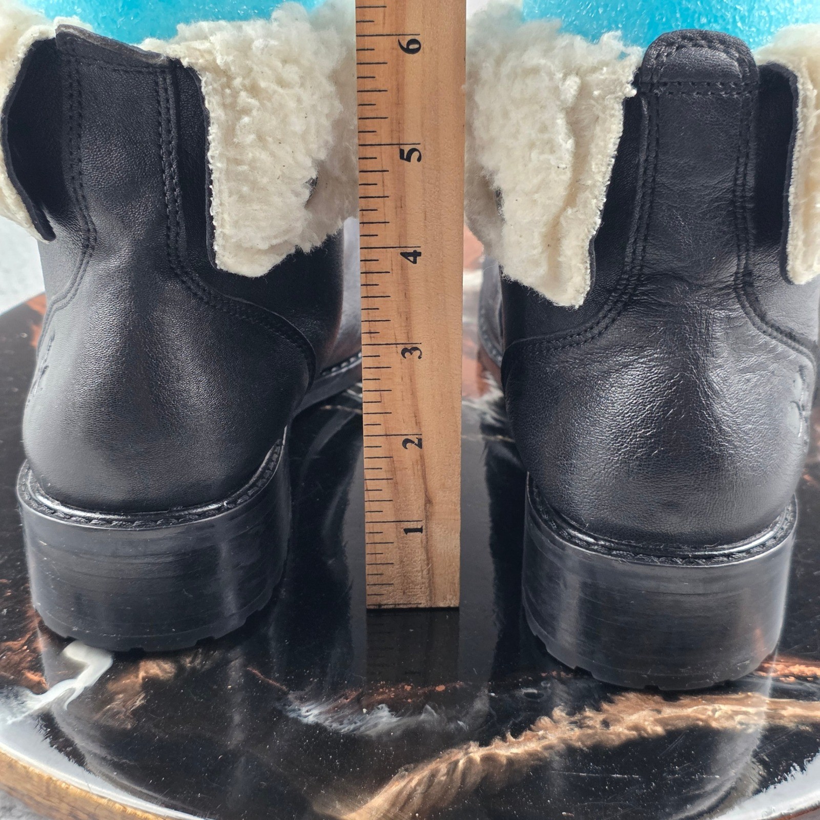 Patricia Nash Leather Ankle Boots Women Lia 2 size 7 Black Shearling Trim Lace