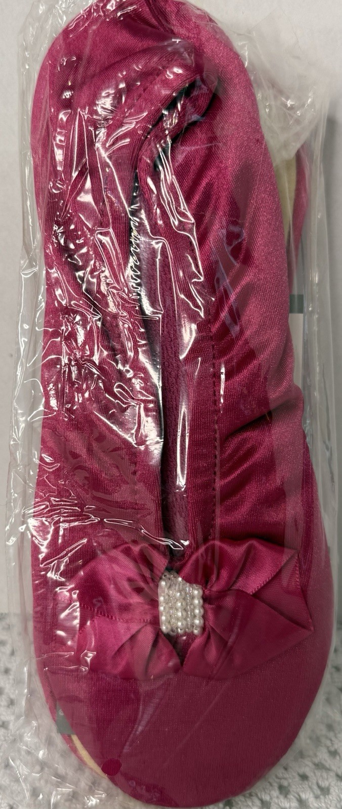 Vintage 1992 Isotoner Comfort Slippers Beaded Bow Fuchsia M 6.5-7.5 NOS NIB