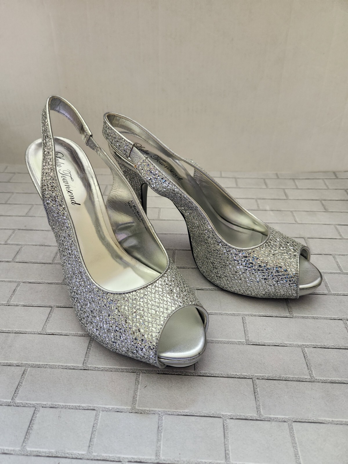 Lulu Townsend Silver Glitter Shoes Womens Heels Size 10 Sparkle