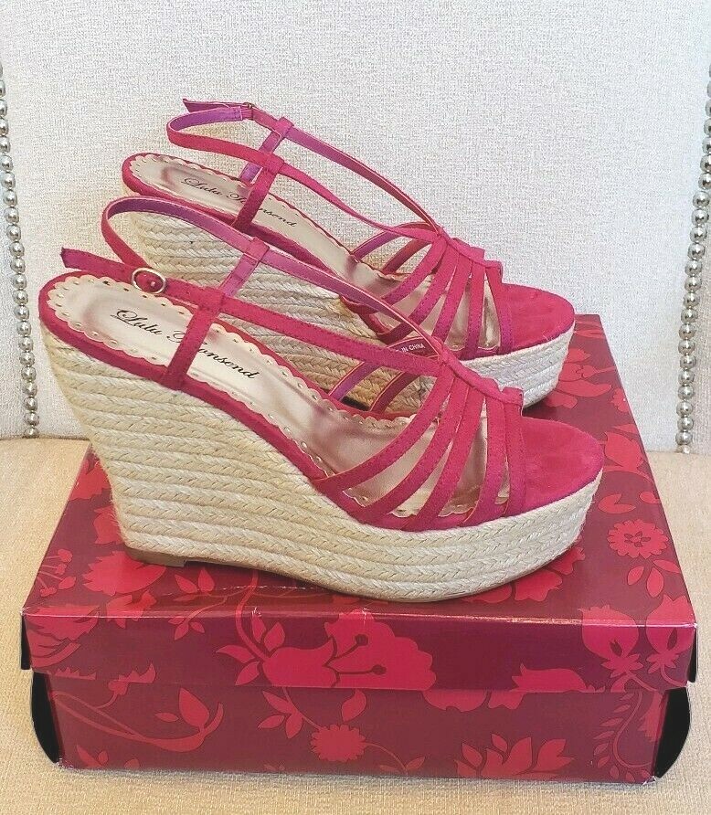 LULU TOWNSEND FUCHSIA PINK SUEDE STRAPPY PLATFORM WEDGE SANDALS UNITY 9