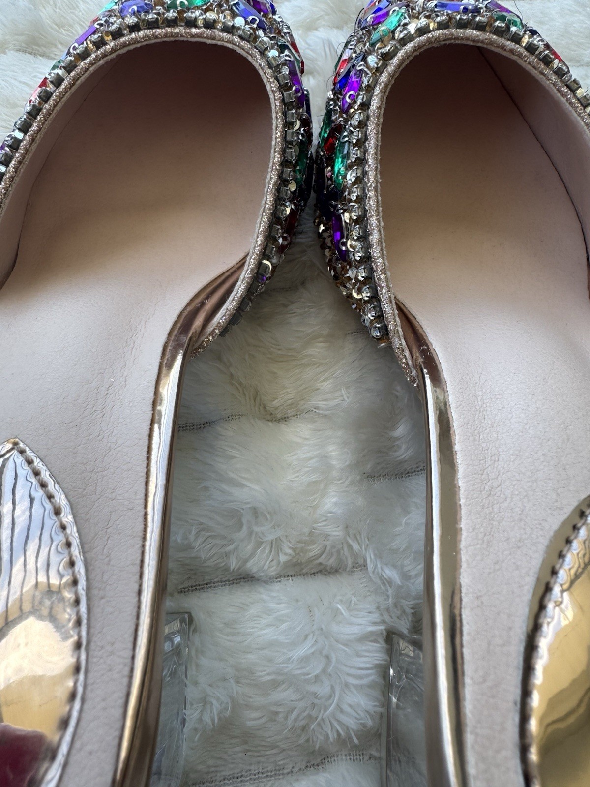 SHEIN Multicolor Rhinestone Beaded Block Heel Pointed Toe Slip On Comfort Mule