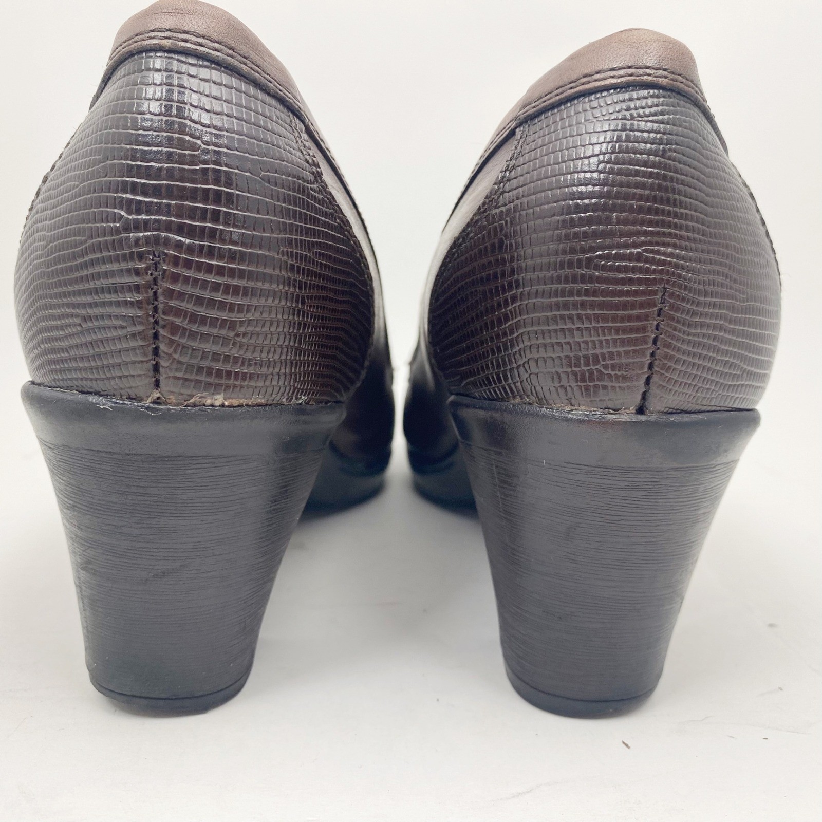 Clarks Penny Loafer Lizard Embossed Block Heel Pumps Womens 11W Brown