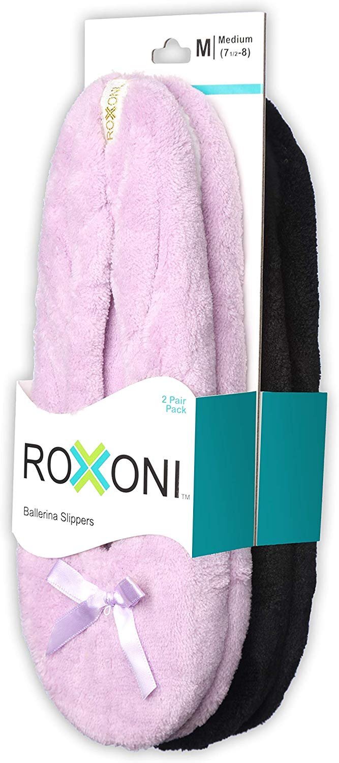 Roxoni Women’s Terry Classic Cotton Ballerina Slippers (Pack of 2)