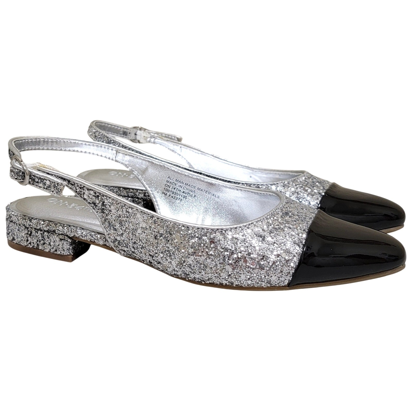 On 34th Women Avril Cap Top Slingback Flats Size US 9M Silver Glitter / Black