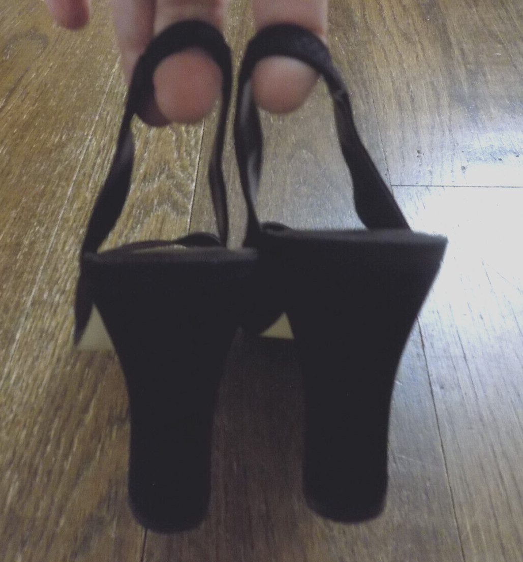 Sam & Libby Darla Black Satin Classy Slingback 3.25″ Heels Open Peep Toe 7.5 EUC