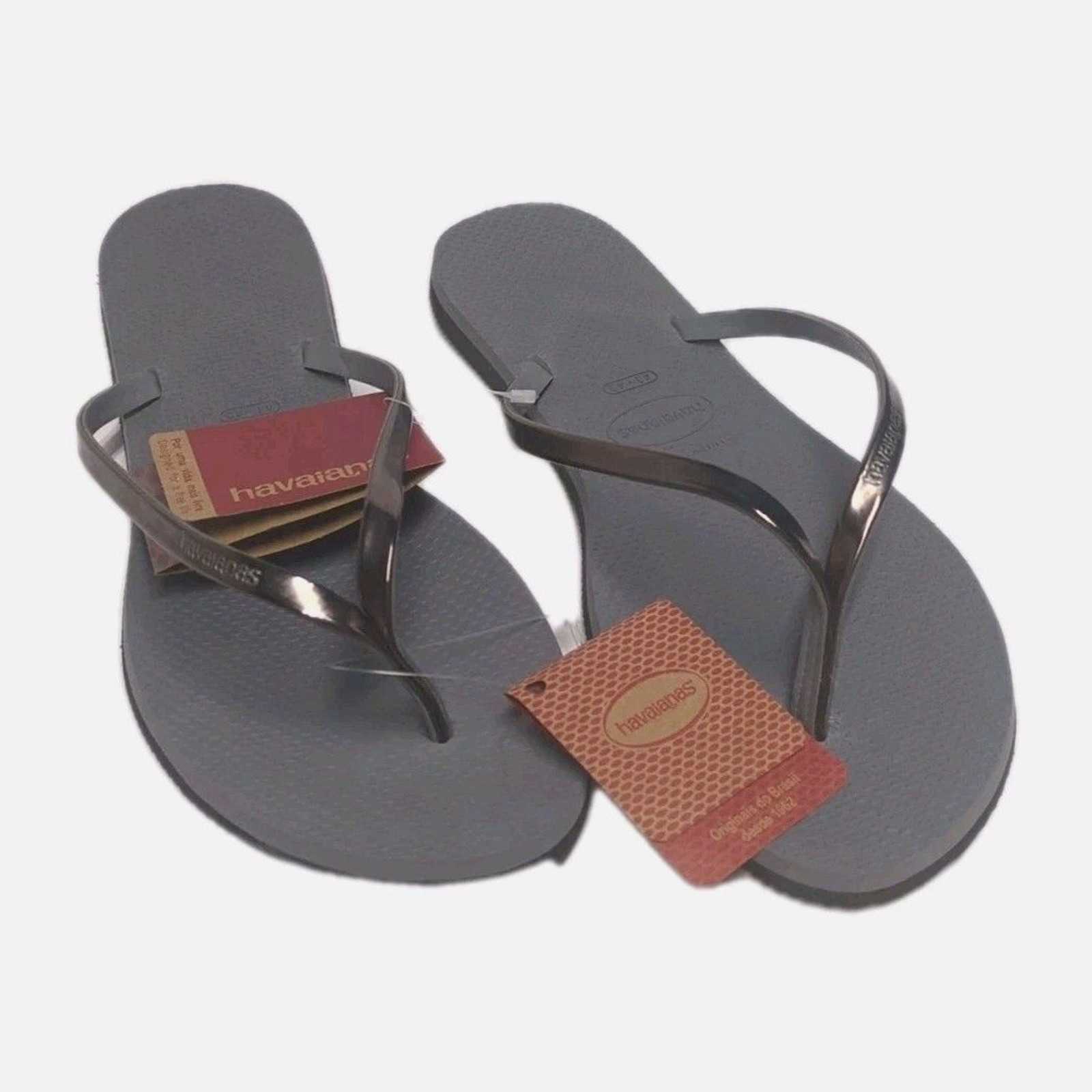 NEW Havaianas Flip Flops Sandals 41-42 Gray Steel Metallic Graphite Women 11 $42