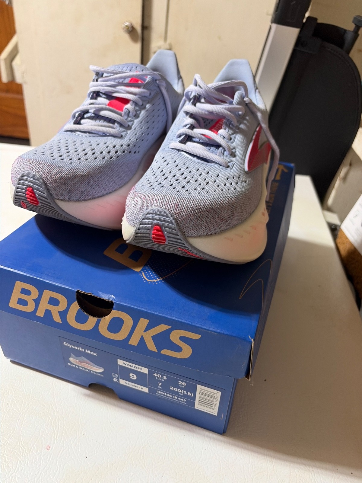 Brooks Glycerin Max Womens Shoes Sz 9 B Blue Heron Diva Pink White Mesh Sneakers