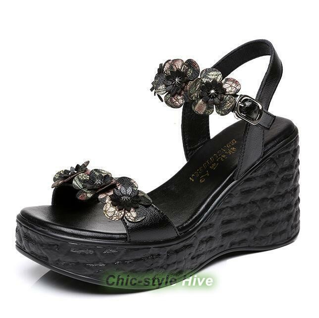 Women Floral Casual Retro Platform Wedge Heels Peep Toe Fashion Sandals Shoes
