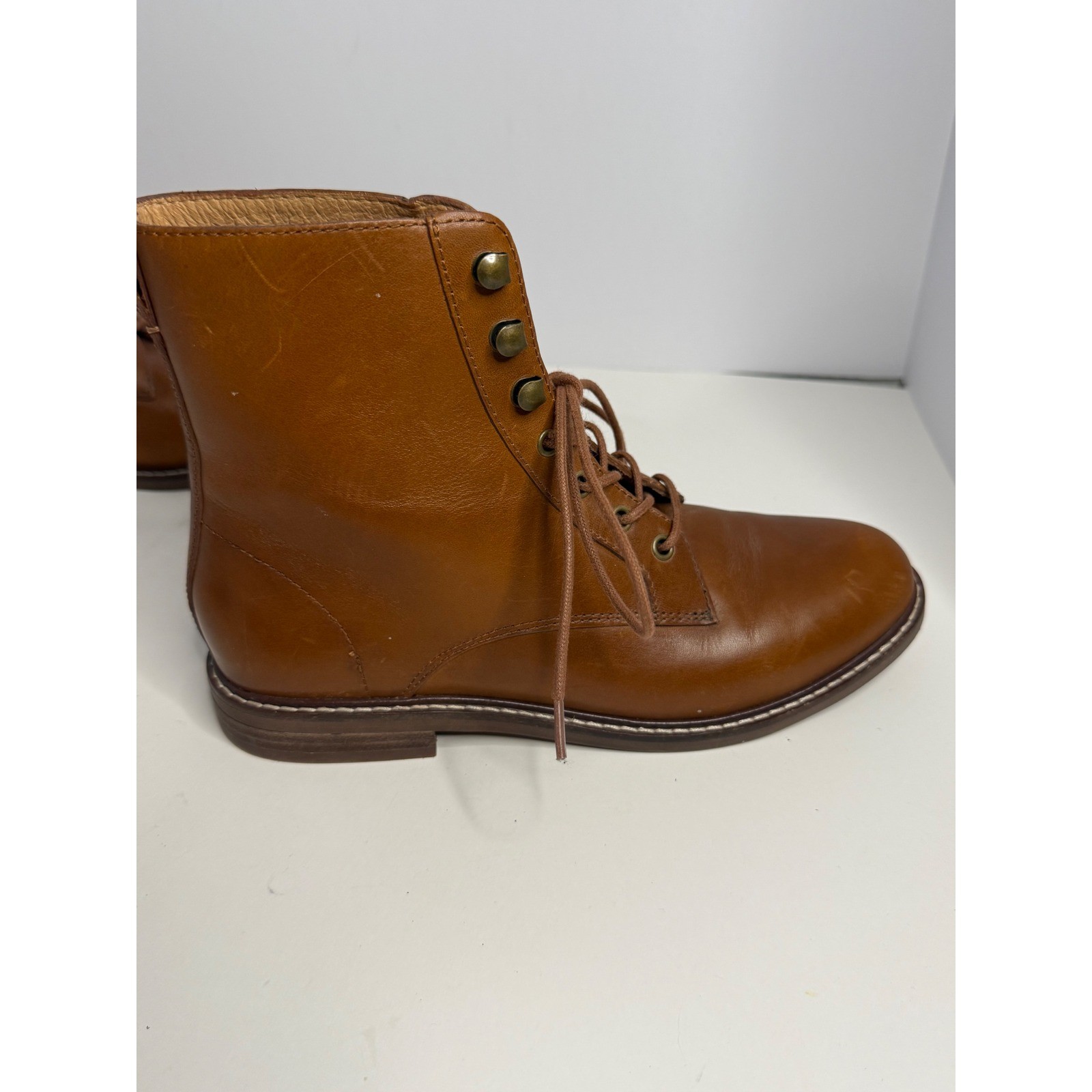 Madewell English Saddle Leather Lace Up Combat Boots NA974 Brown Womens Size 8