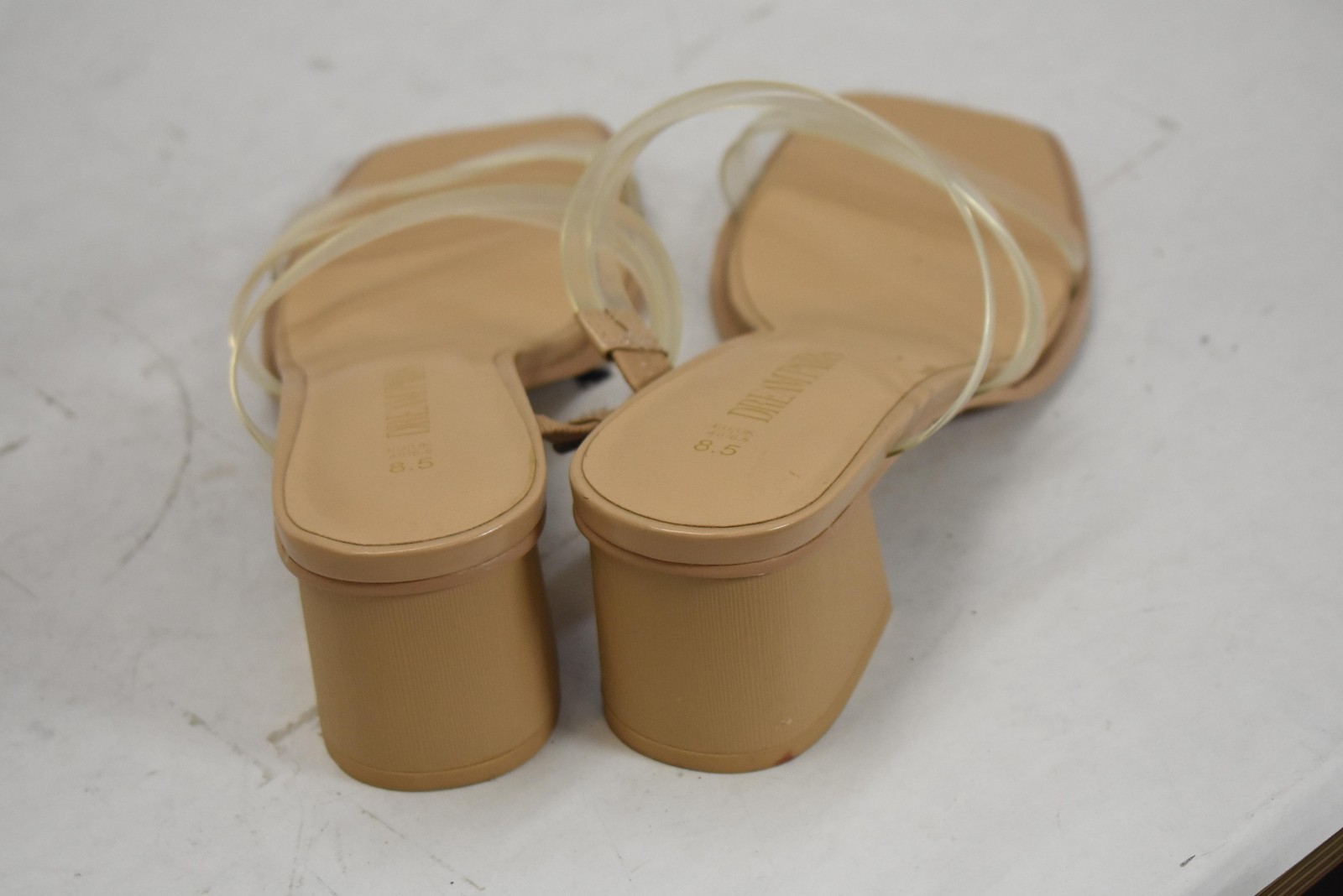 Dream Pairs Sandals Womens Size 8.5 Nude Clear Strap Block Heel Mules Shoes