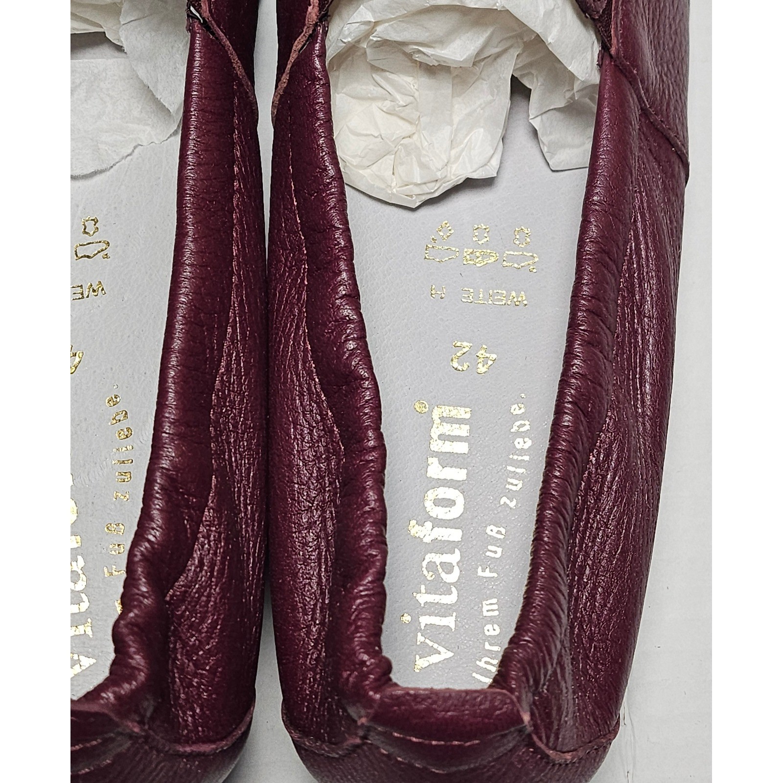 Vitaform Plum Red Leather Loafer Flats Bow Comfort Shoes Womens EU 42/US 12