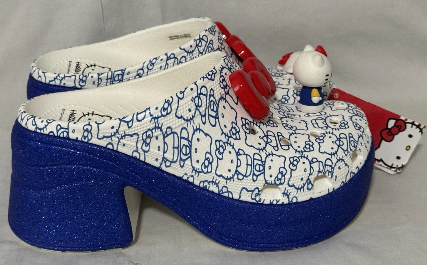 Crocs Hello Kitty 50th Siren Clog M9 W11 Blue White High Heel Jibbitz New NWT