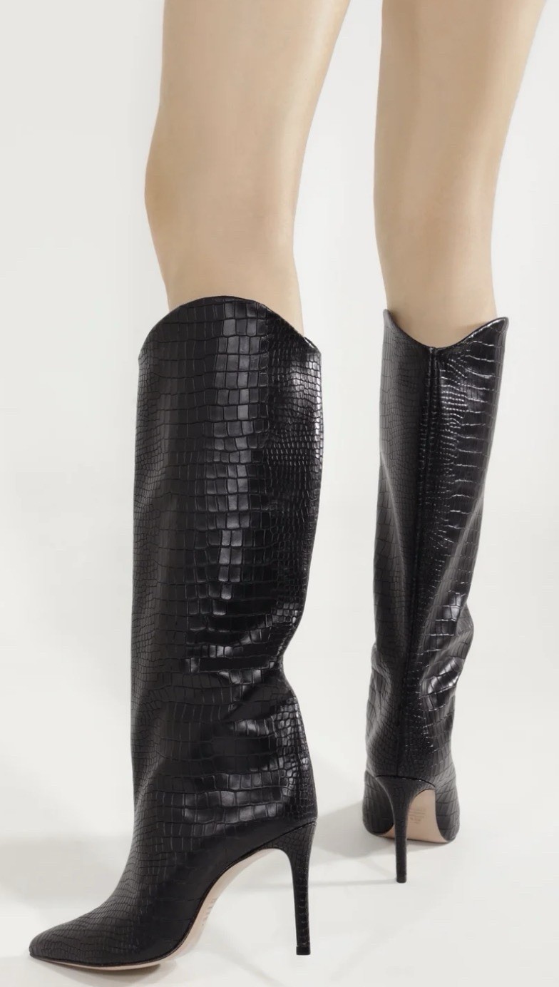 Schutz Maryana Black Croc Embossed Leather Boots Women’s Size 8.5 Block Heel