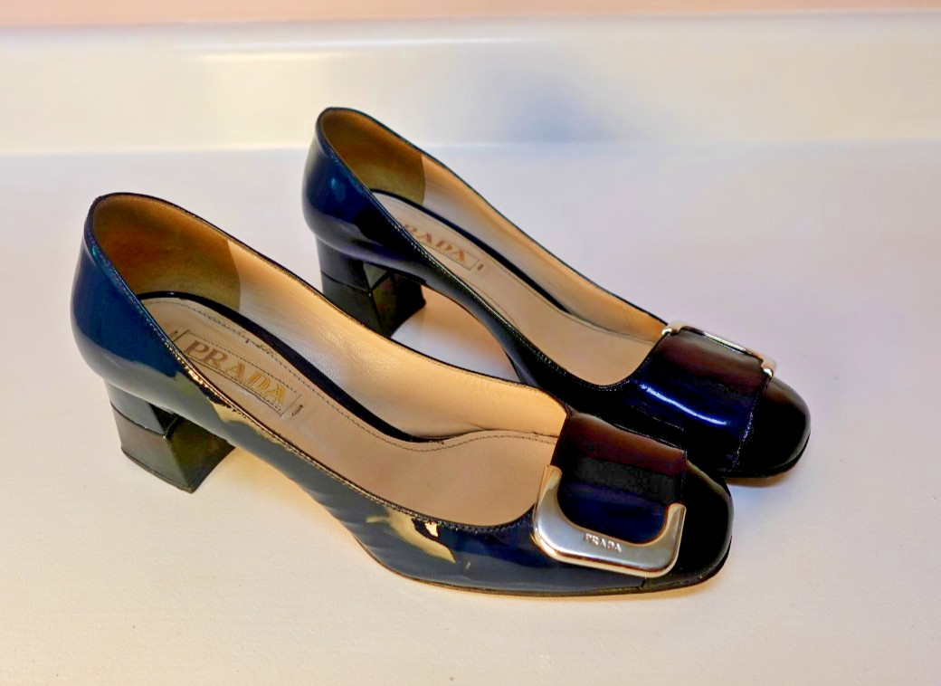 Authentic Vintage Prada Patent Leather color block Square Toe Size EU 37.5