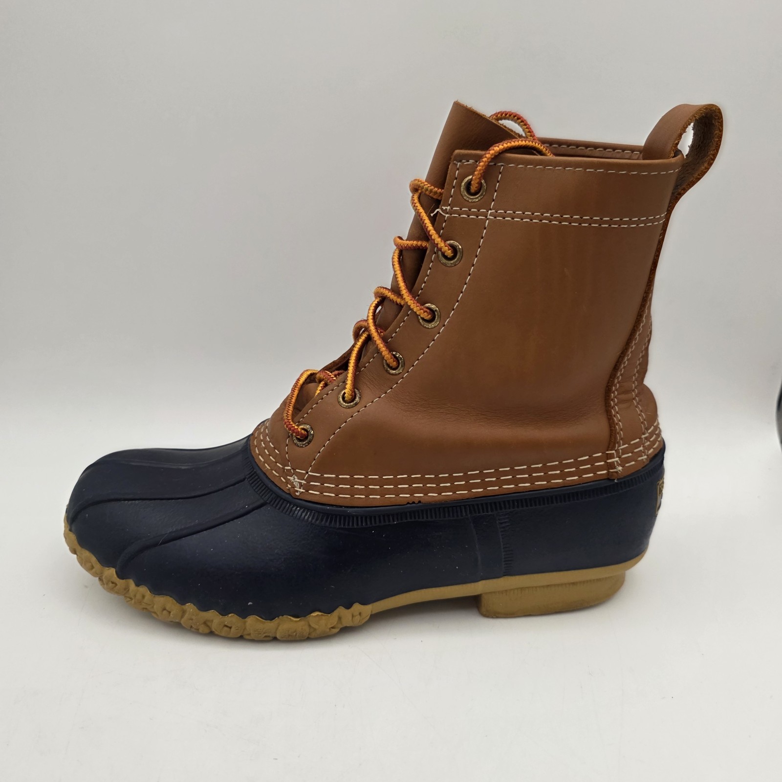 LL Bean Unisex Maine Bean Boot Shoe Leather Duck Boots Tan and Navy M – 7, W – 9