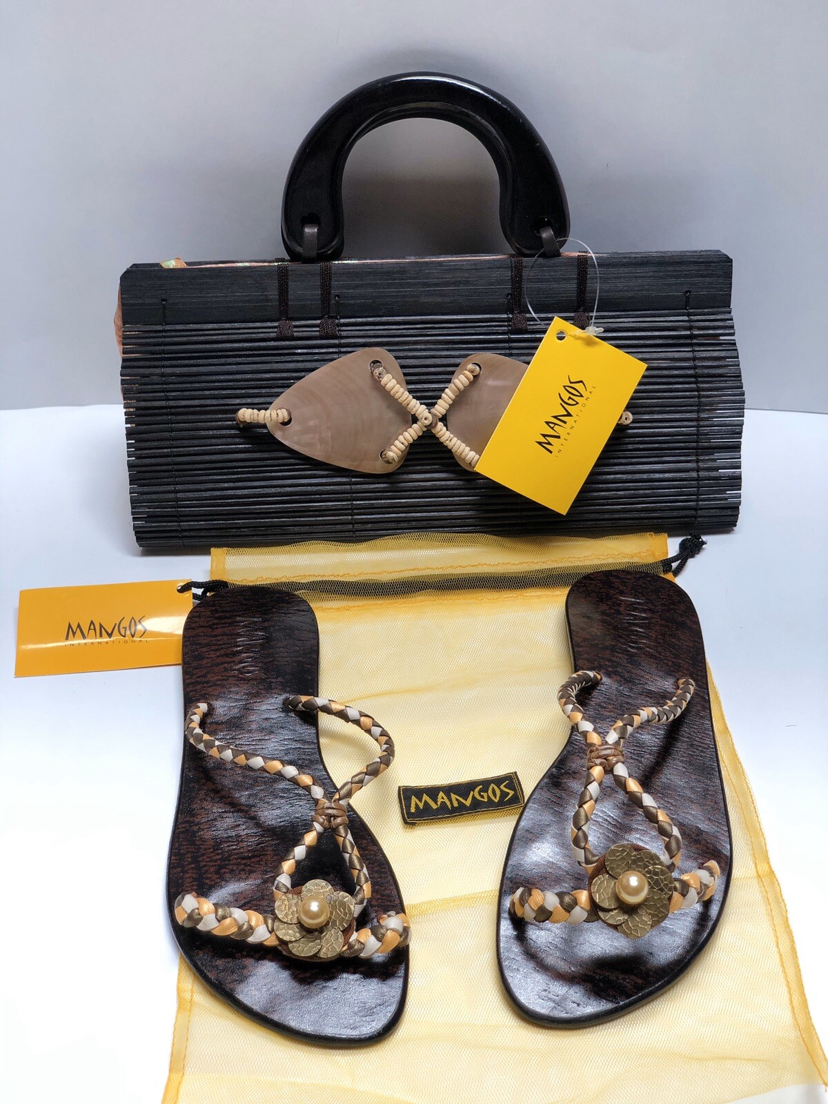 Woven Napa Leather Sandals -with coins and pearls- size 9