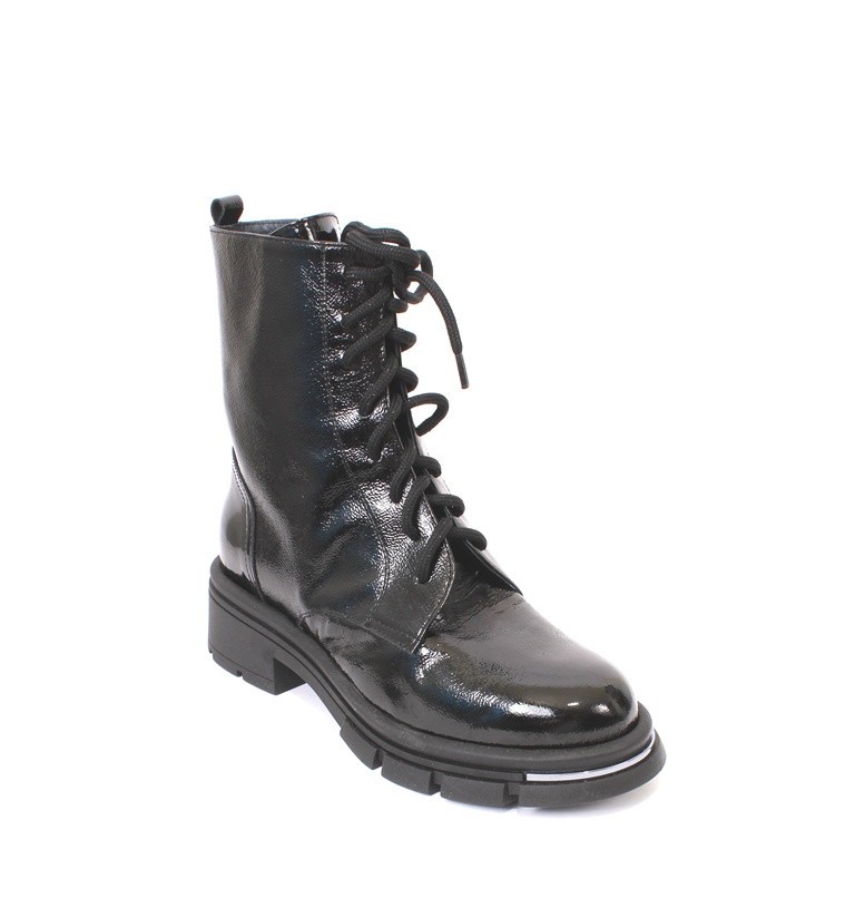 Vernissage 48239b Black Patent Leather Zip-Up Lace-Up Ankle Boots 41 / US 11