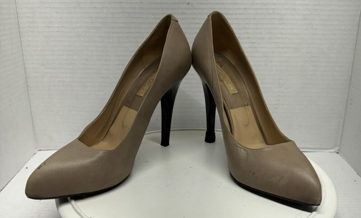 Michael Kors Stiletto Pumps Beige Leather Womens 38 7 Made in Italy 4.25″ Heels