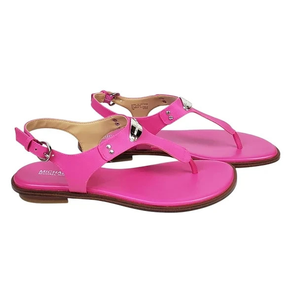 Michael Kors plate thong sandals pink silver signature summer vacation bohemian