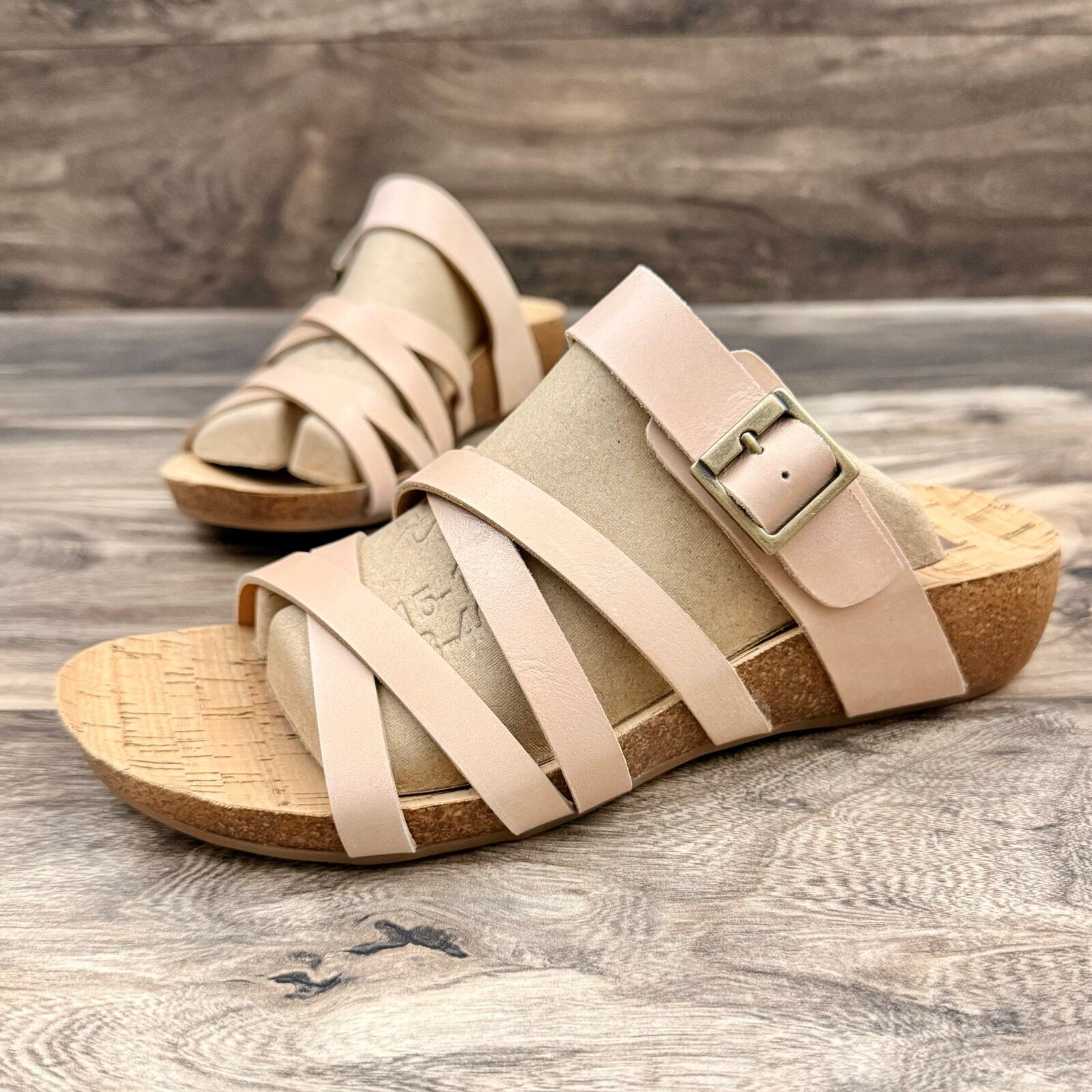 NIB Korks by Kork Ease Aster 8M Light Pink Leather Cork Slide Wedge Sandal