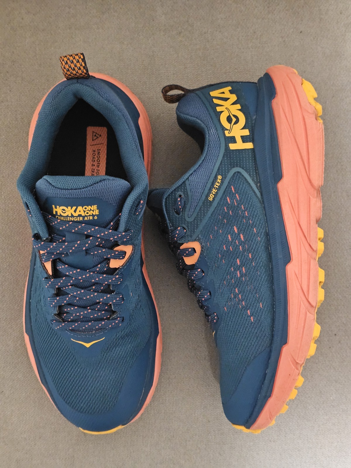 Hoka One One Challenger ATR 6 GTX Blue Coral Trail Shoes Womens Size 6.5 1116878