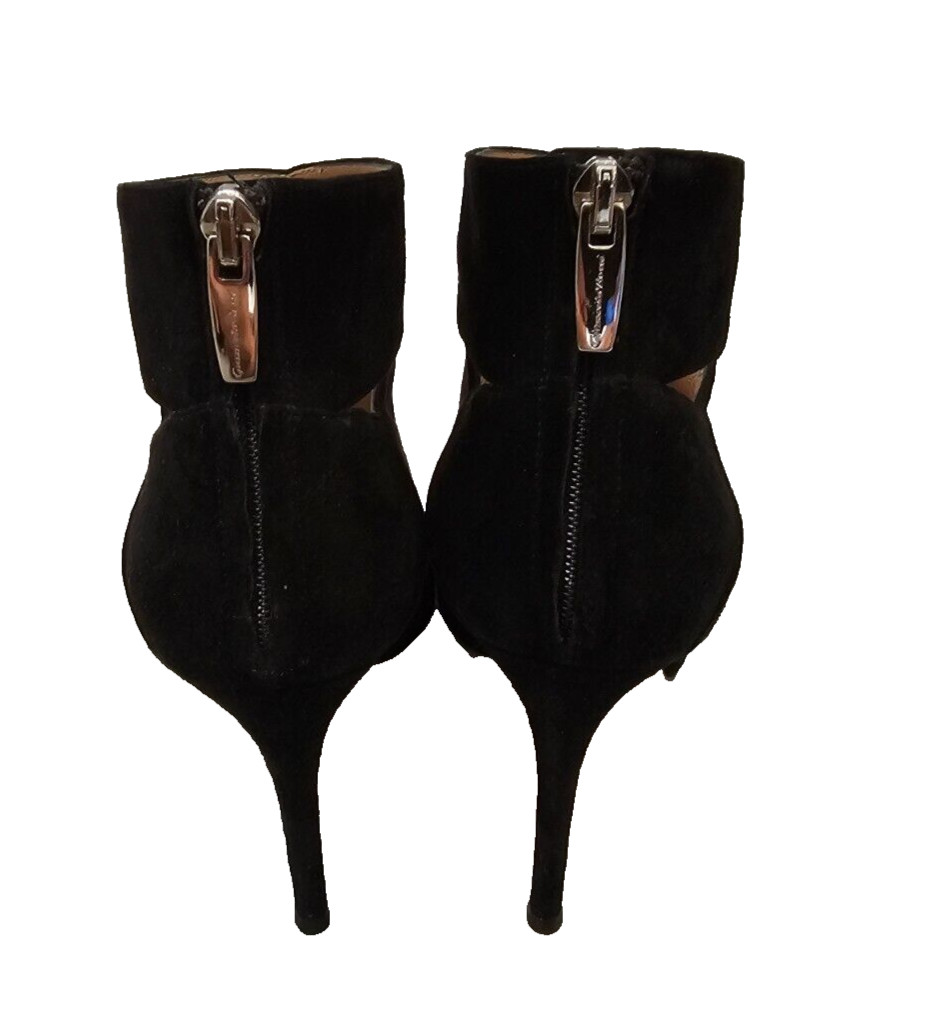GIANVITO ROSSI Black Suede «Bandage» Booties with Back Logo Zipper- Size 37.5