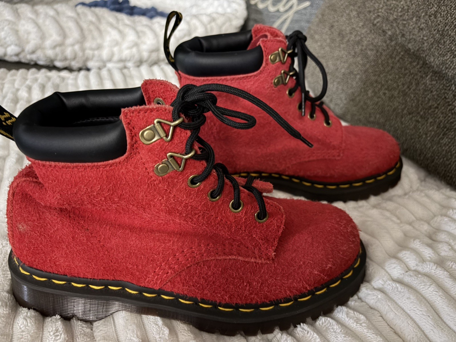 Dr.Martens Women’s 939 Ben Suede Red Padded Collar Lace Up Boots Size M-7 W-8