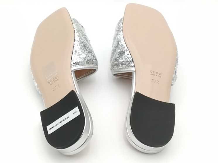 Gucci Marmont Slides W Silver Sequins Dbl G Silver Size 37.5 Aa0726lorsa