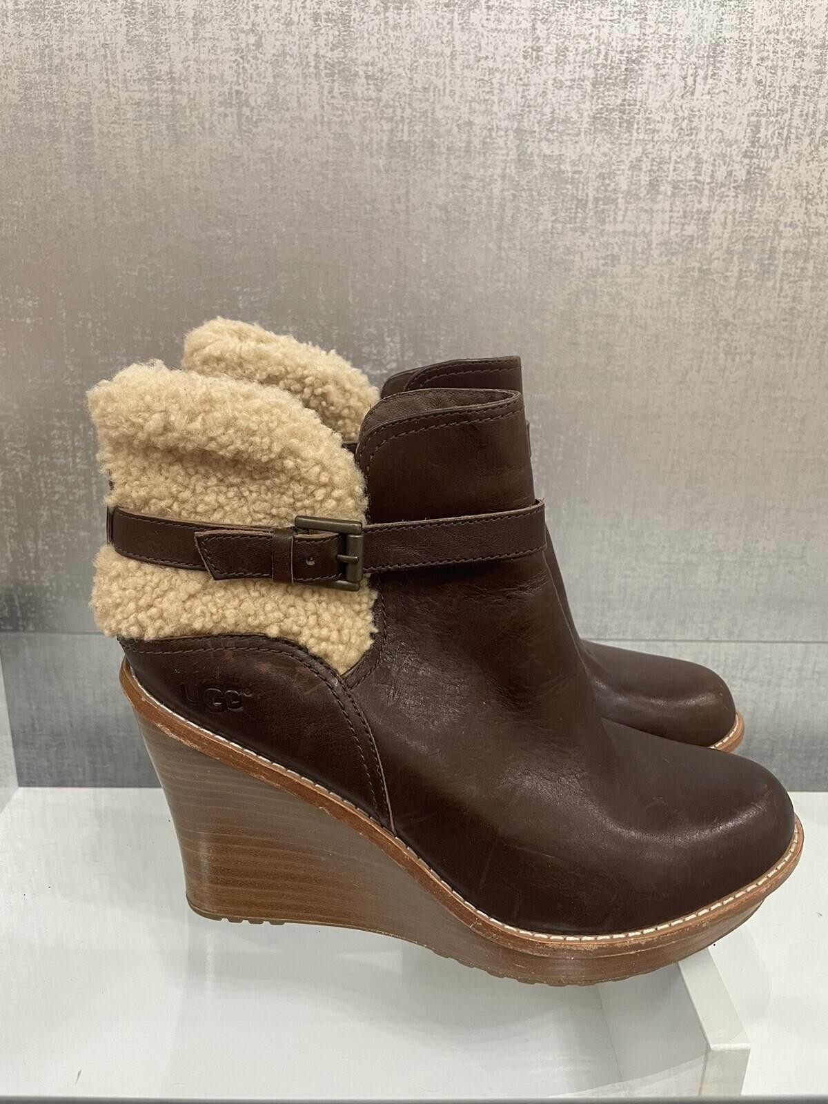 UGG Women’s Anais Brown Shearling Heels Size: 11 (1003879) (A373)