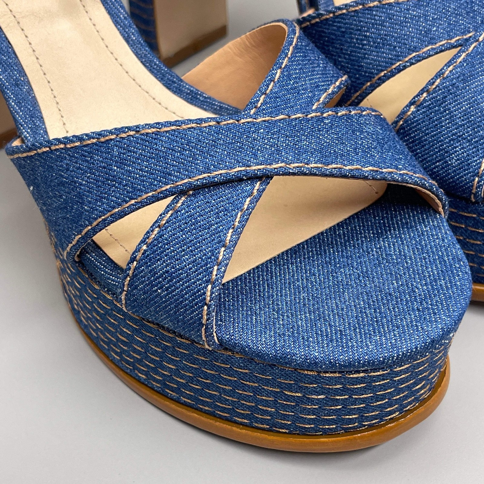 SCHUTZ Keefa Casual Denim Women’s 4″ Heeled Sandal Platform Blue Sz 8.5B (New)