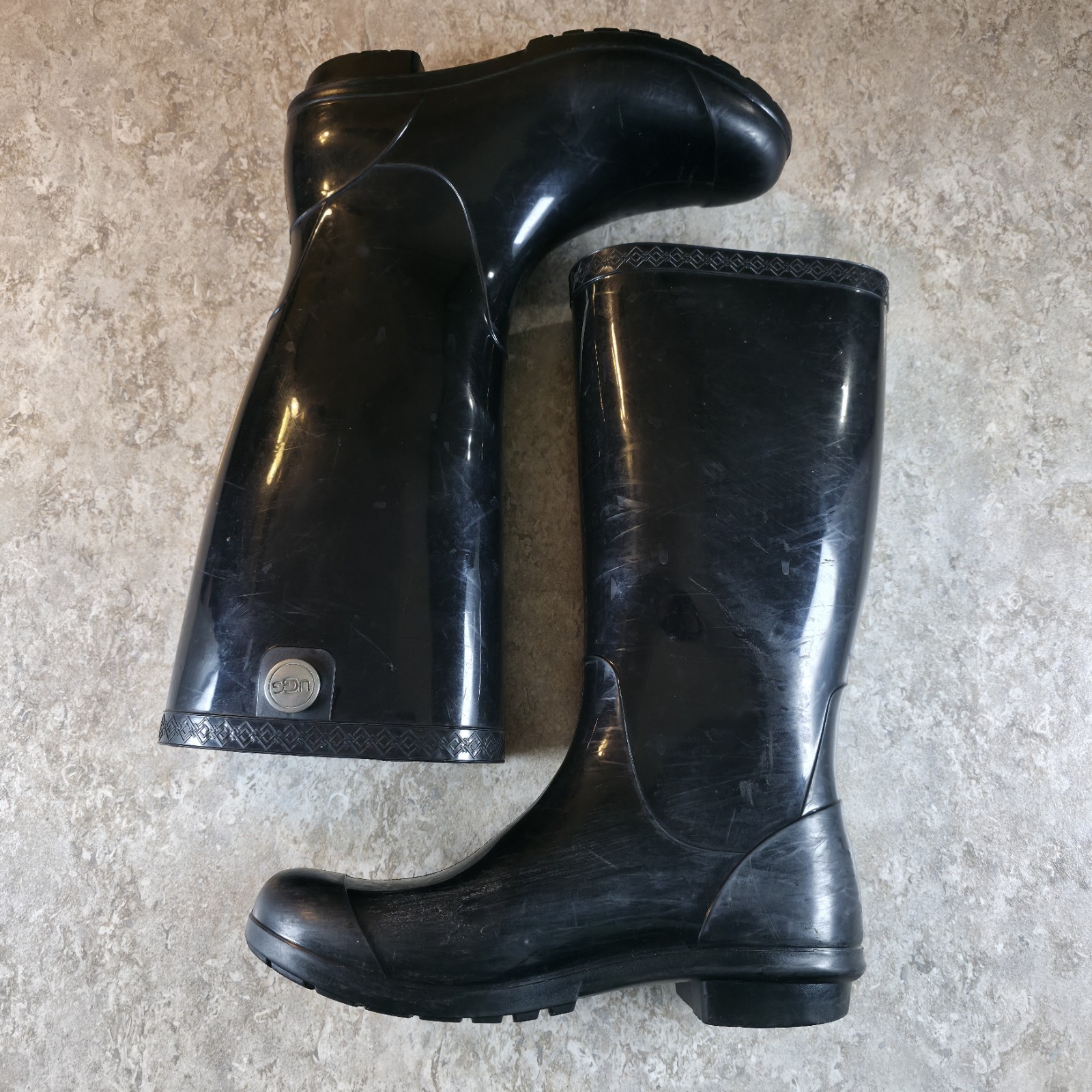 UGG Shaye Rain Boots Size 7 Shiny Black Tall Waterproof Lined
