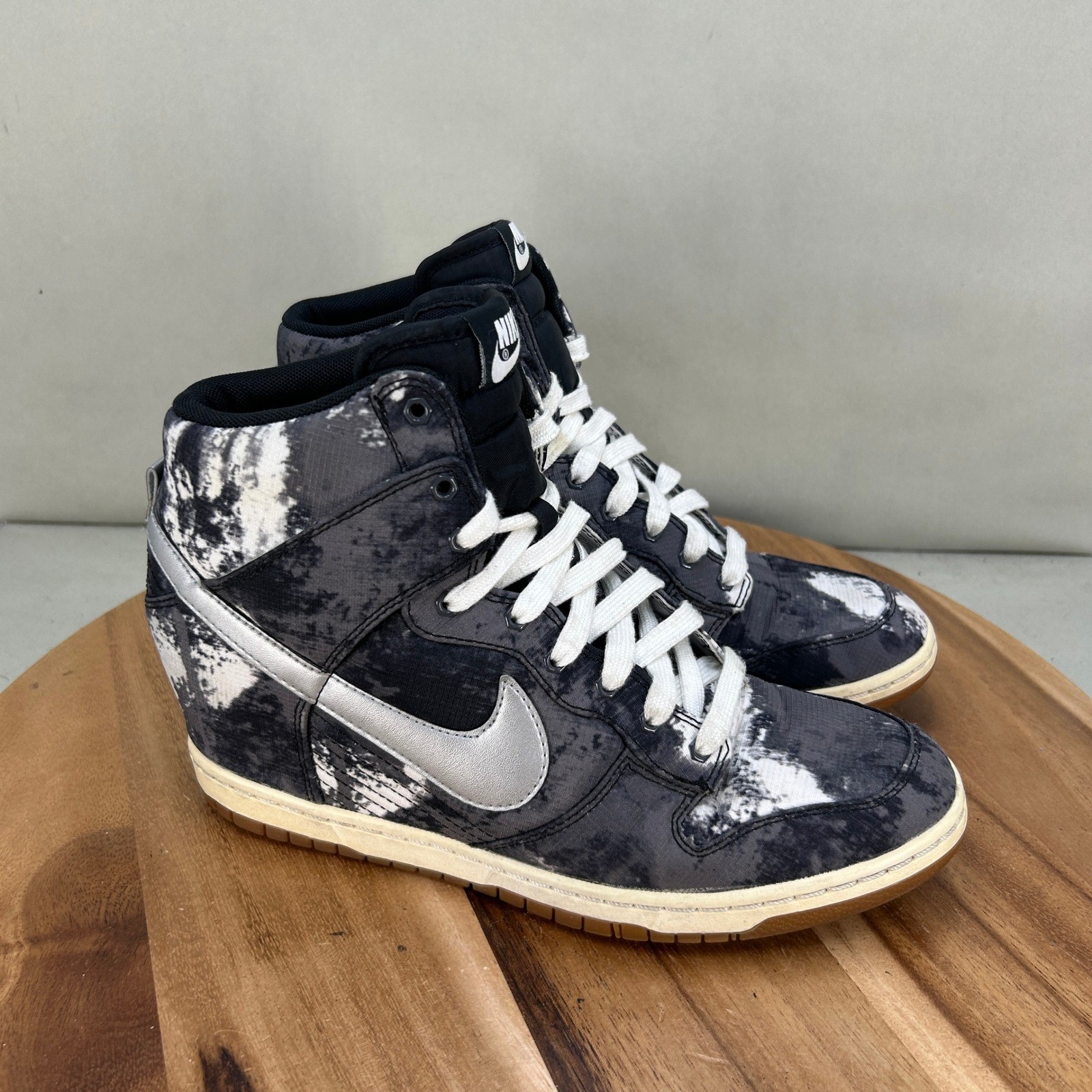 Nike Dunk Sky Hi PRM Tie Dye Black Silver Wedge Sneakers 543258-004 Womens 10