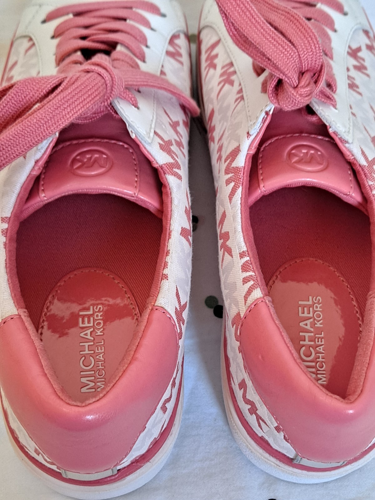Michael Kors Women’s Size 8M Pink & White Textile/Leather Sneakers Shoes
