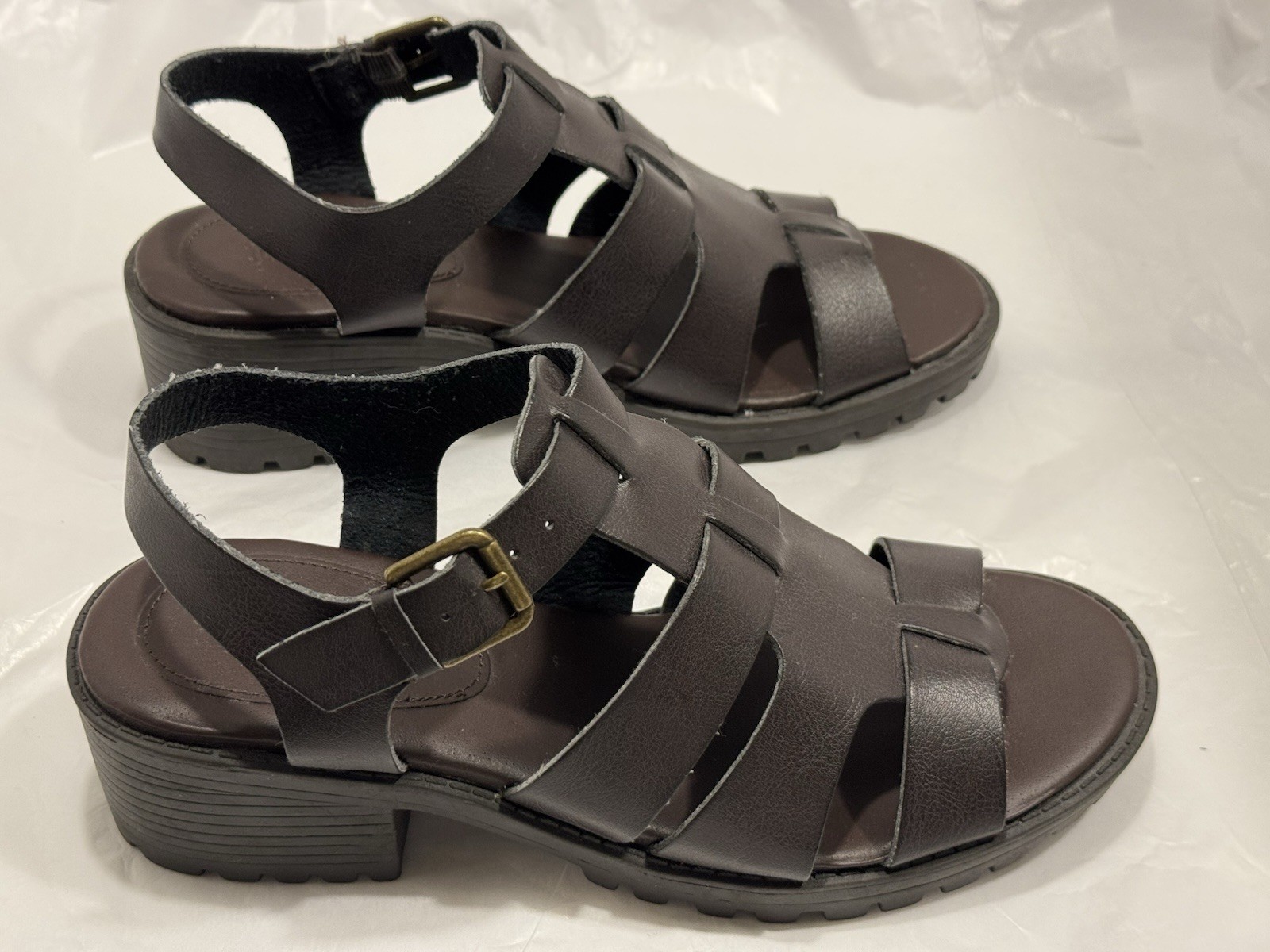 JOE BOXER Ava BROWN Man Made VEGAN Ankle Strapped Gladiator Open Toe Sandals 8M