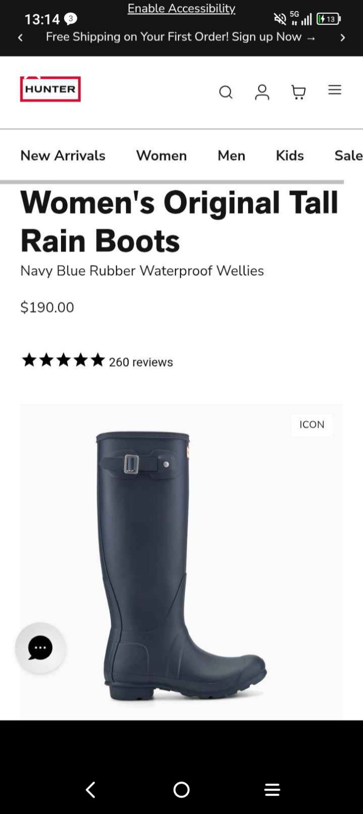 Hunter Women’s Original Tall Rain Boots, Navy Blue, Size 10