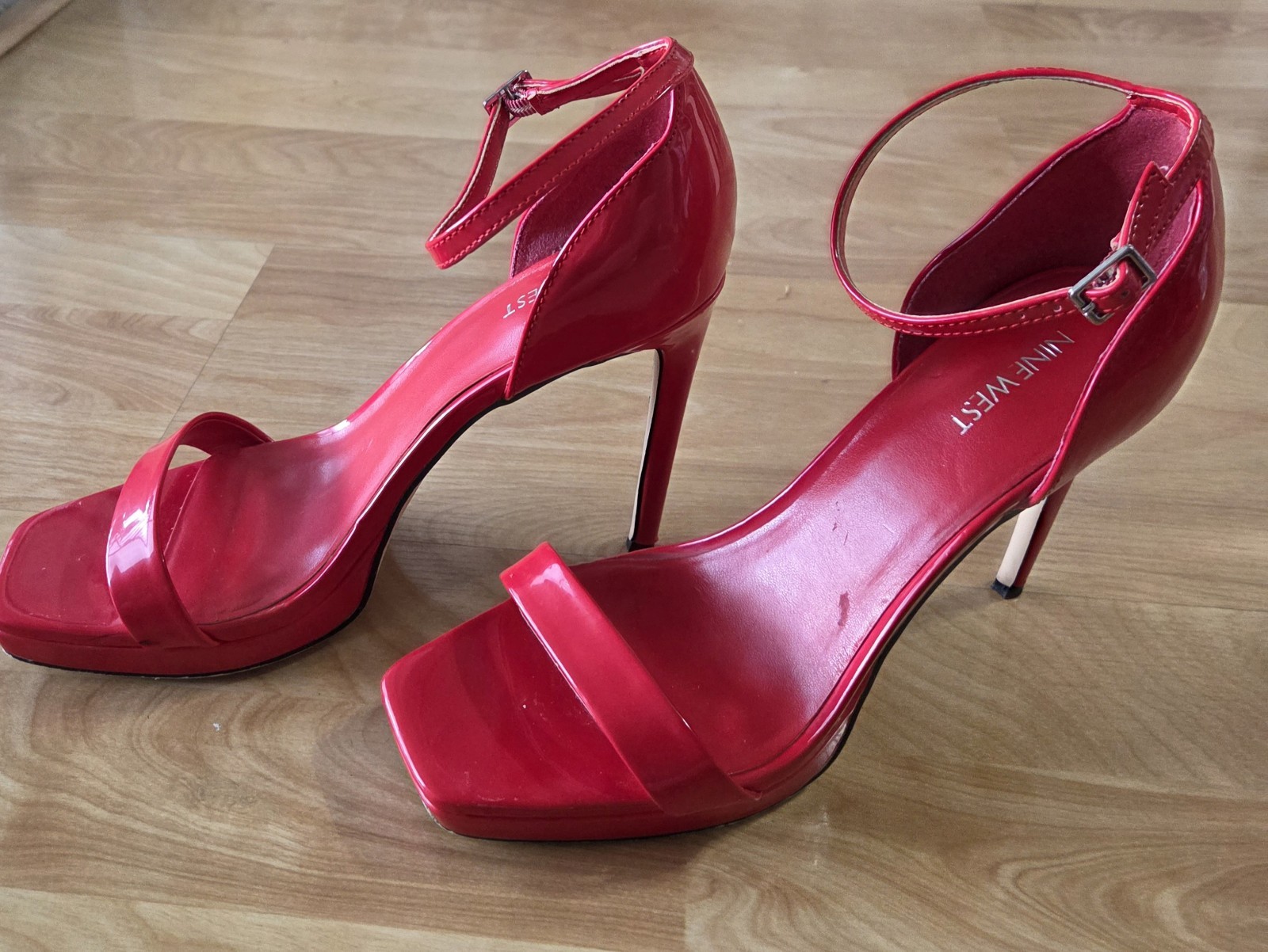 Nine West Red Patent Ankle Strap Stiletto Heels Size 9M UNBOXING