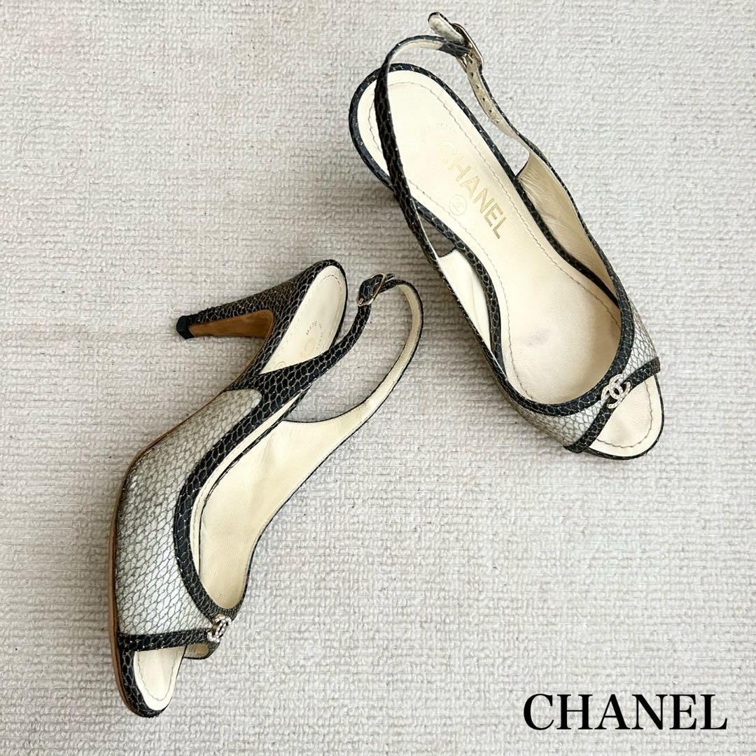 CHANEL Coco Mark Sandals Women’s Size 7.5 (24.5cm) Heel 8cm Leather