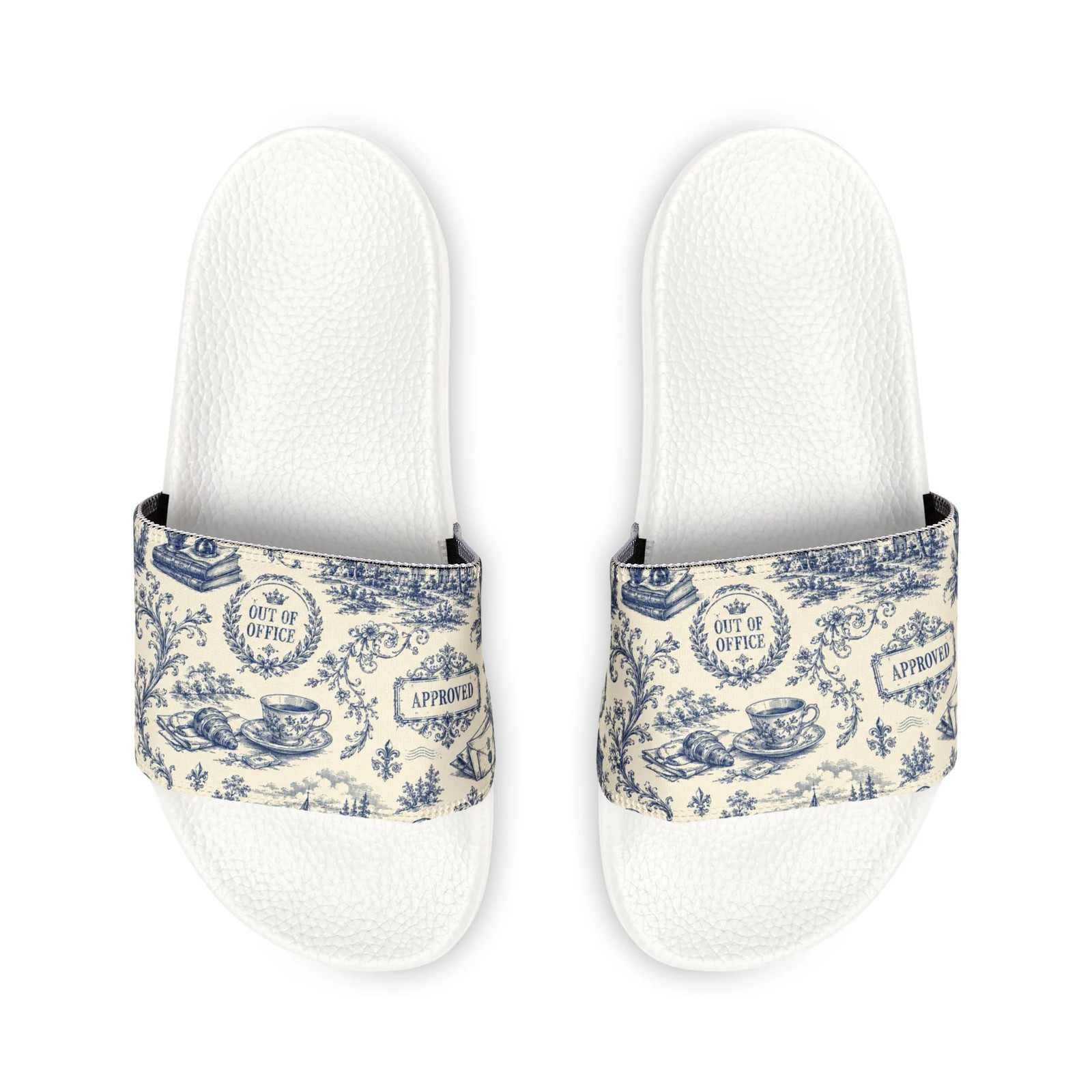 Out of Office Blue Toile Slide Sandals (Removable Strap)