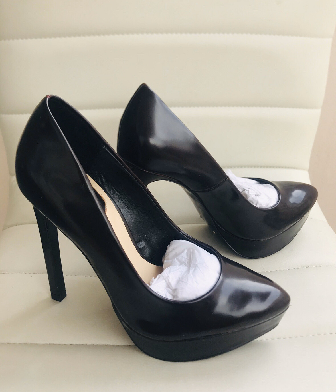 NEW ZARA Burgundy Black HIGH HEELS PLATFORM COURT PUMPS Size USA 6 EUR 36 O3063