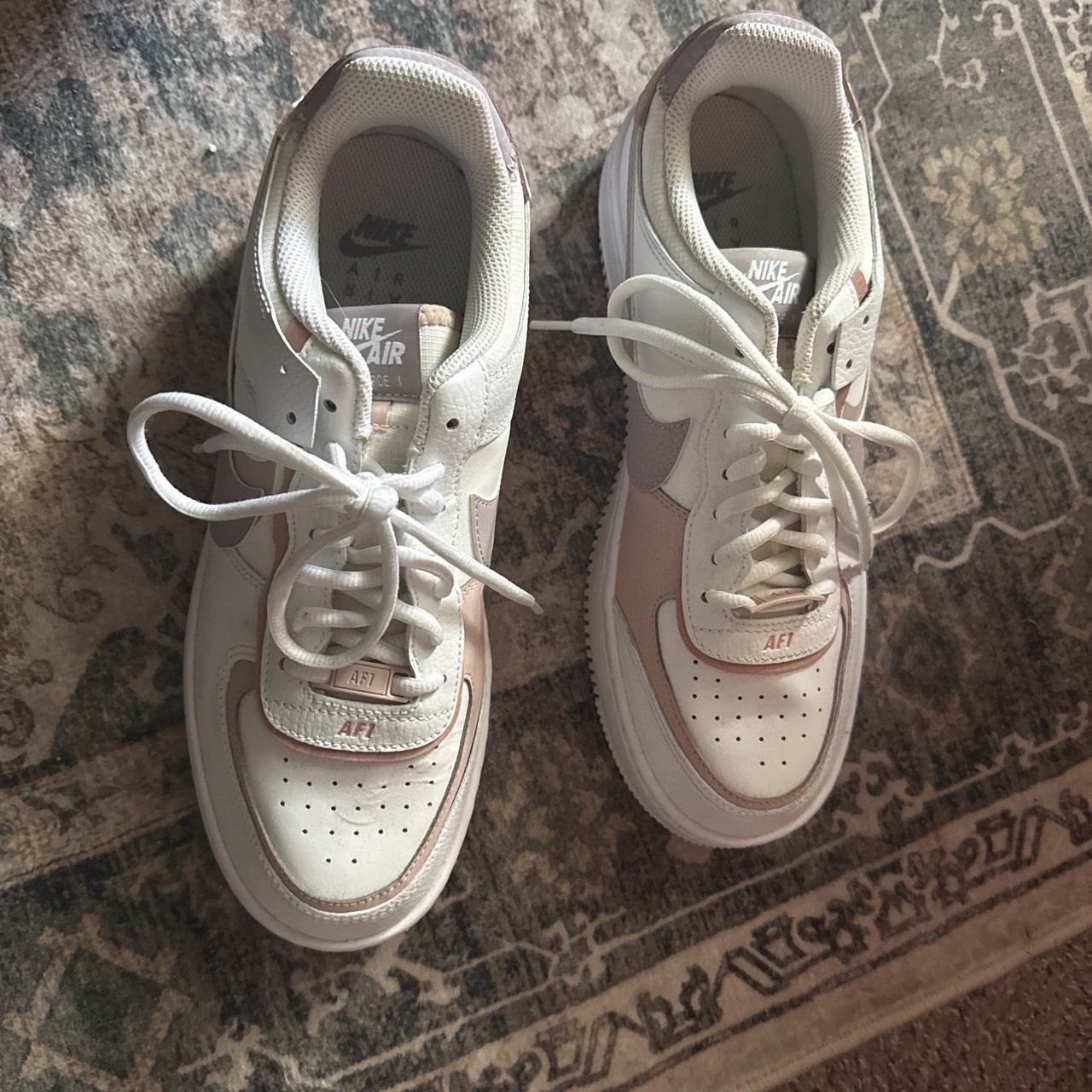 Nike Air Force 1 Shadow Low Top Leather Sneakers White/Pink/Gray CI0919-113