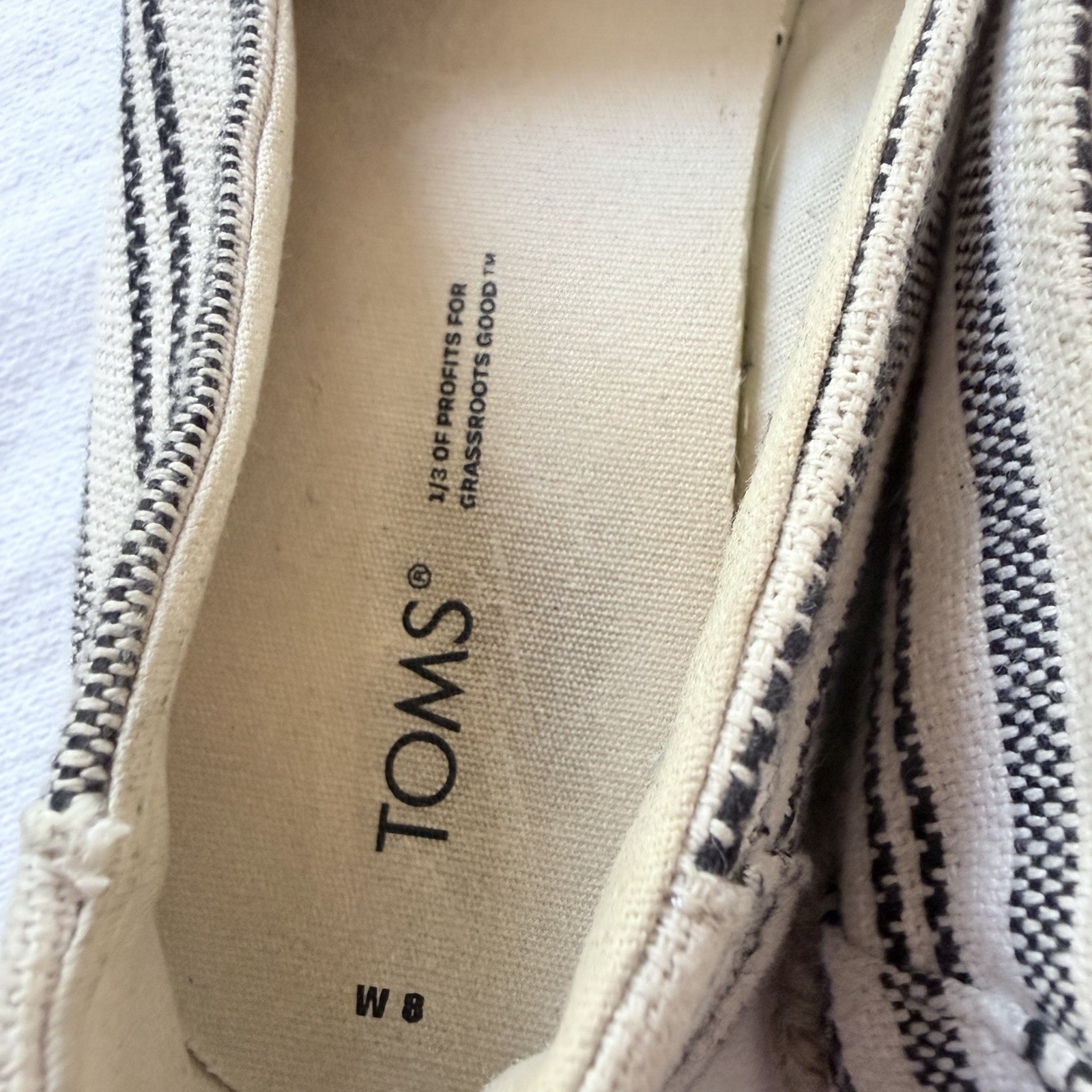 TOMS Women’s Canvas Striped Espadrille Slip-On Flats Beige/Black US 8