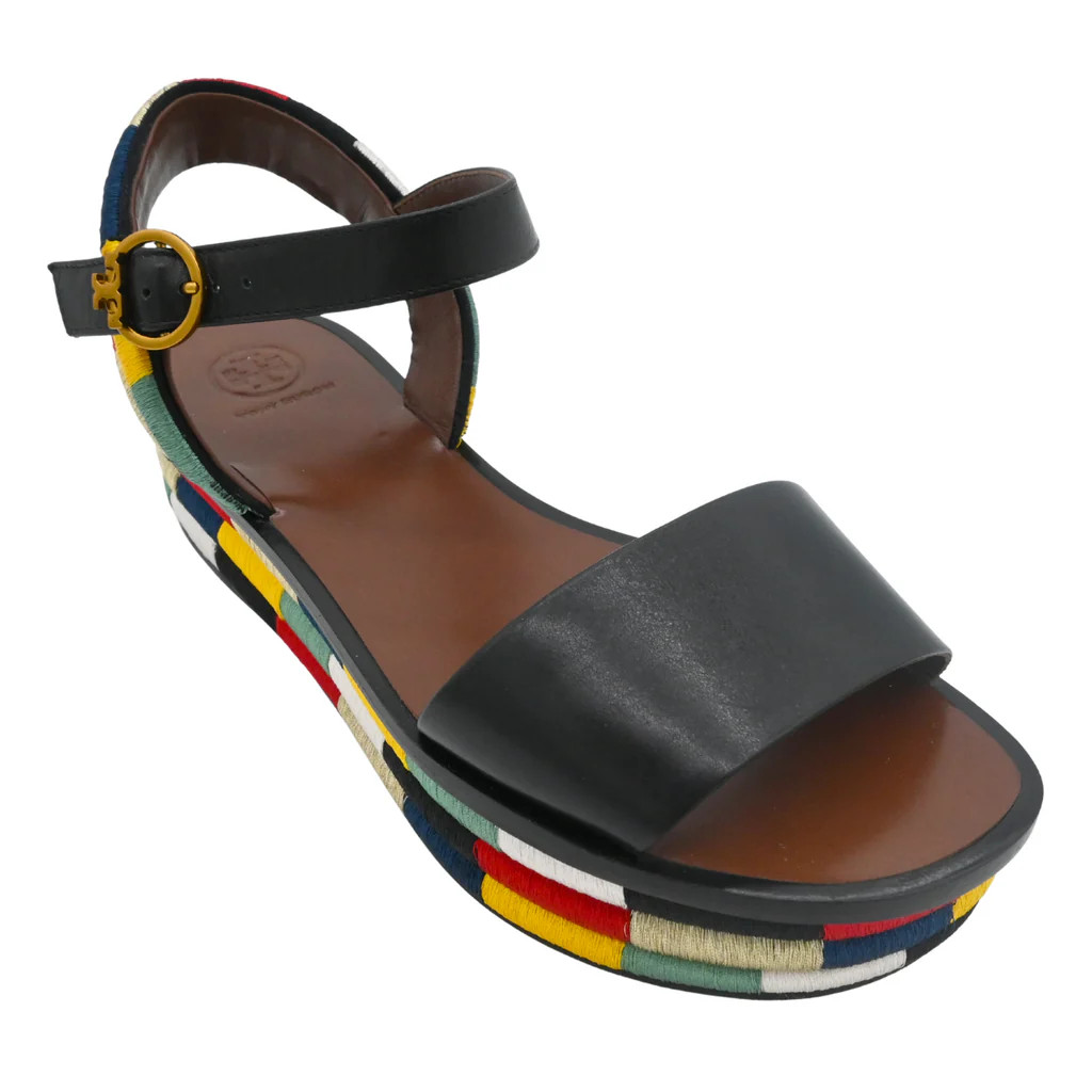 TORY BURCH | Camilla Black Leather Colorblock Platform Sandals Size 9.5M