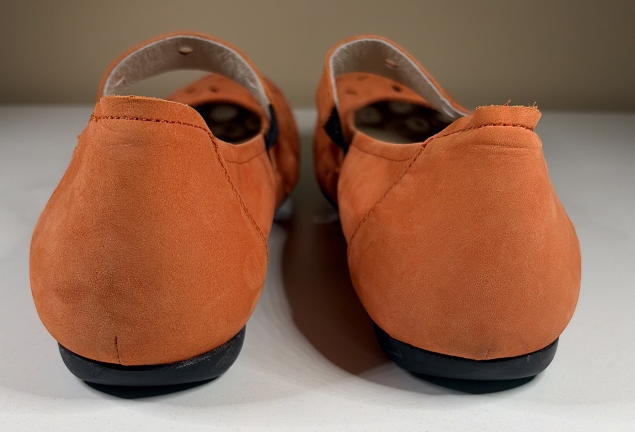 SABRINAS Made in Spain Orange Suede BALLET FLATS Mary Jane Cut Outs Size 39