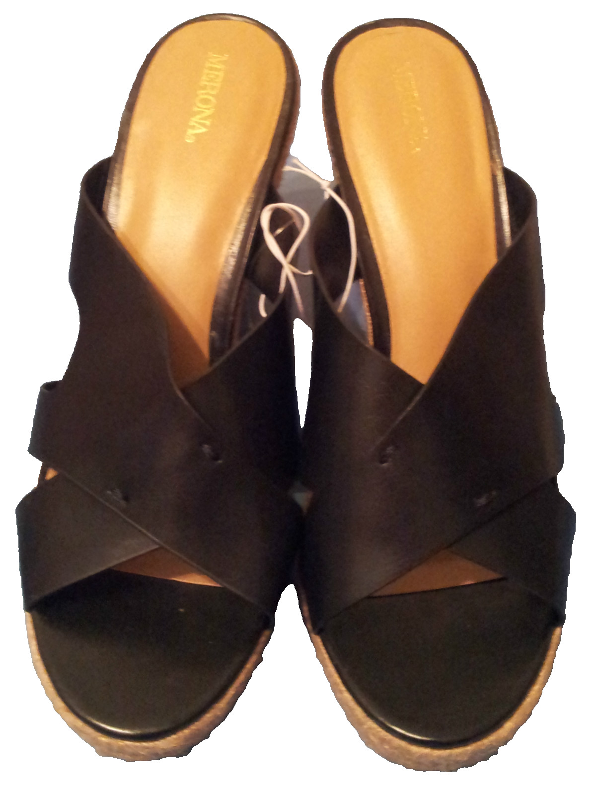Merona Slide Shoes Black Size 11 Slip-ons Solid 3″ Braided Wedge Straw Heel NWOB