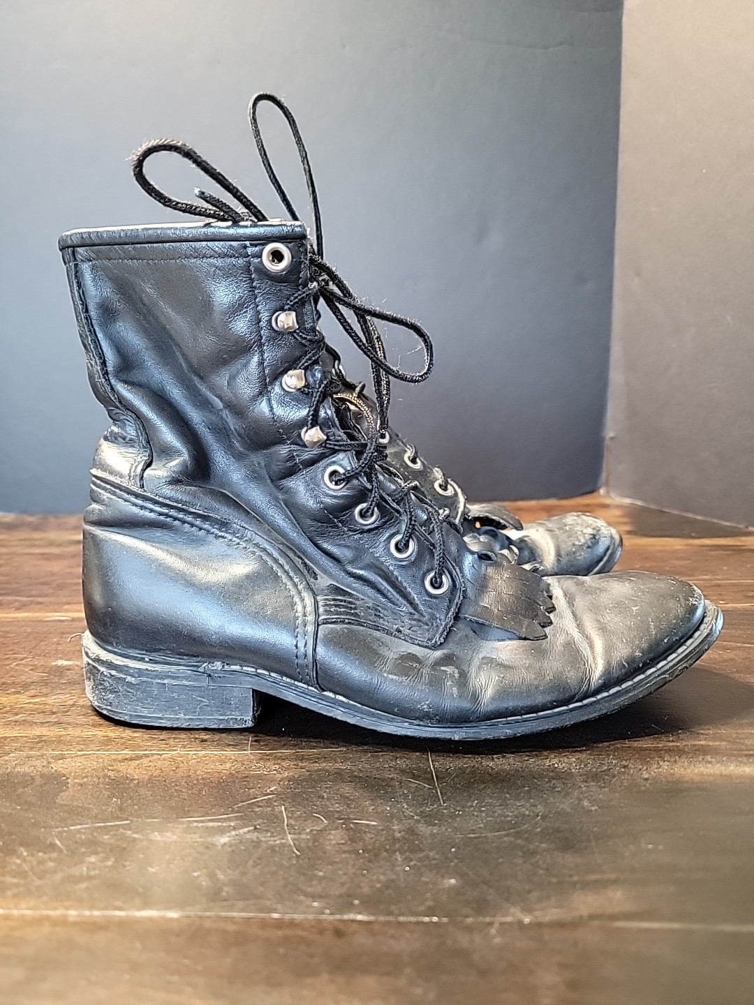 Vintage black roper packer boots lace up Steampunk Goth Trashed Sz 8.5 Women