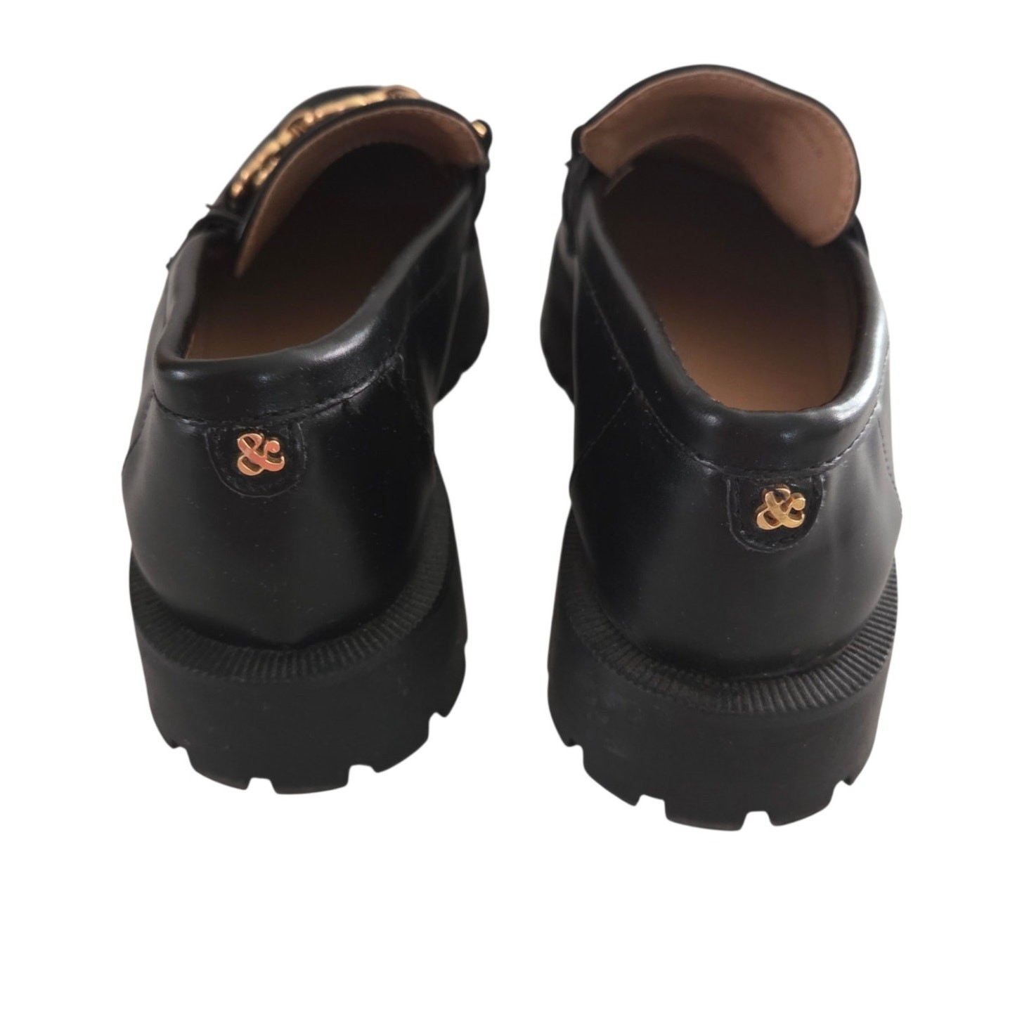 Sam & Libby Sz 7 Remi Lug Sole Chunky Loafers Academia Preppy Grunge Black Gold