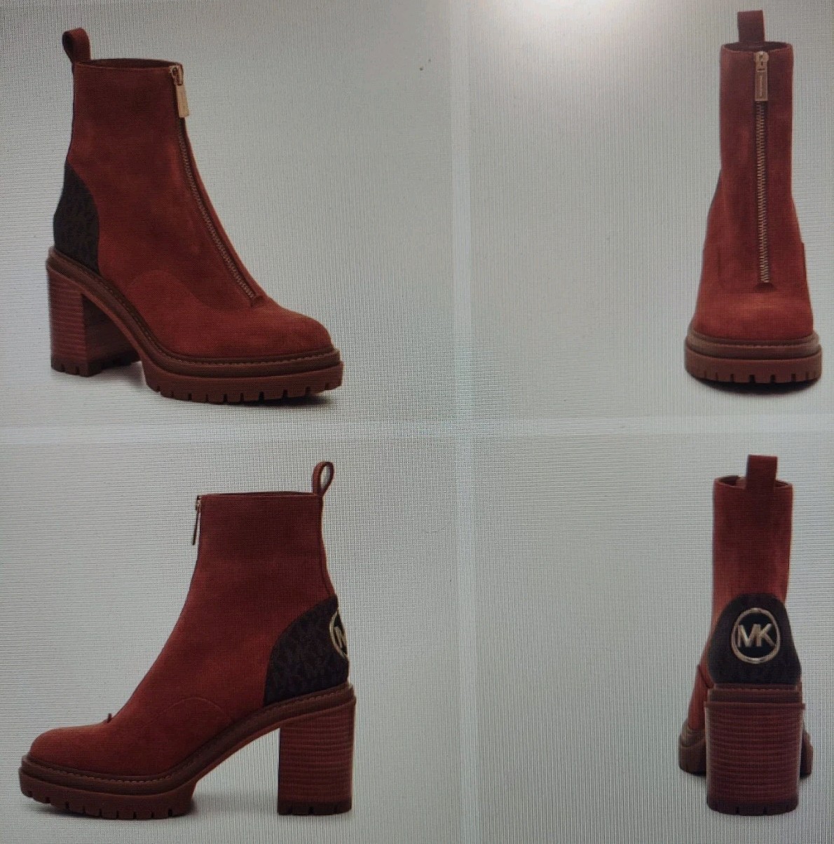 MICHAEL KORS CYRUS ICONIC COGNAC SUEDE MK LOGO LUG SOLE ANKLE BOOTS I LOVE SHOES