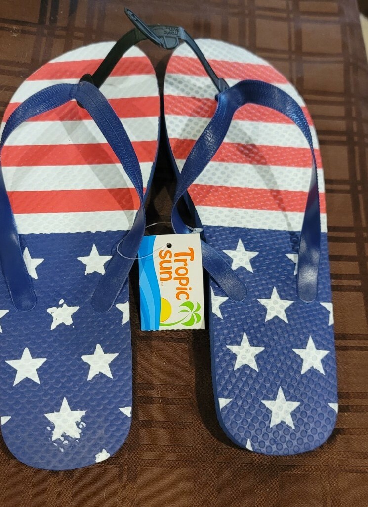 Tropic Sun Flip Flops American Flag Patriotic USA Slides Womens size 9/10 NWT