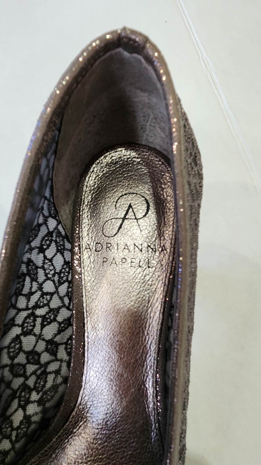 Adrianna Papell Women’s Gray Leather Lace Glitter Pointed Toe Pumps Size 8